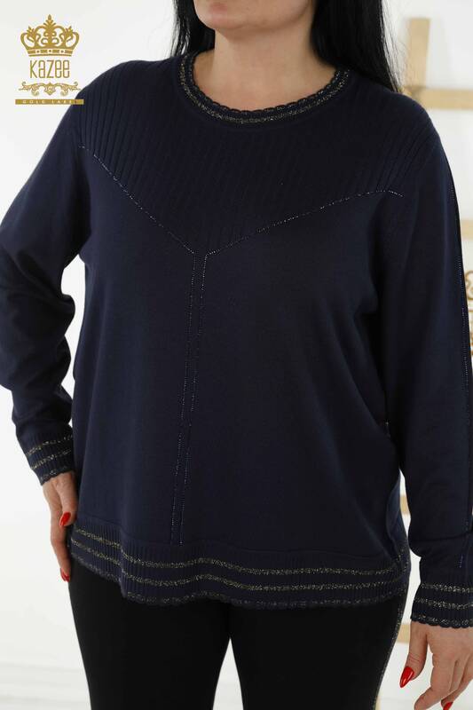 All'ingrosso Maglione di maglieria da donna - Pietra Ricamata - blu navy - 30080 | KAZEE
