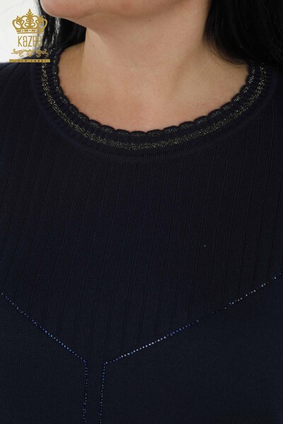 All'ingrosso Maglione di maglieria da donna - Pietra Ricamata - blu navy - 30080 | KAZEE - Thumbnail