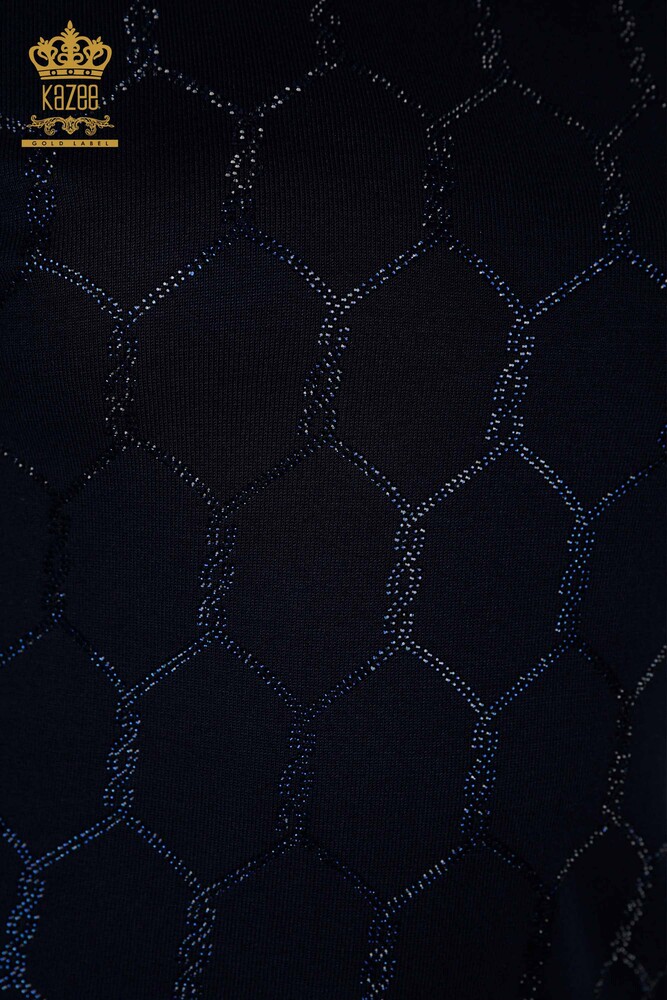 Maglieria Donna all'Ingrosso Maglione Stone Ricamato Navy - 30317 | KAZEE - 3