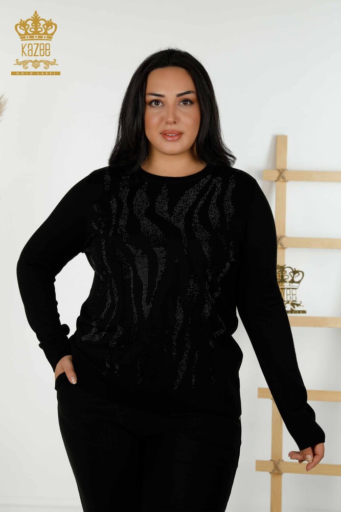 Maglieria da donna all'ingrosso Maglione ricamato in pietra nera - 16728 | KAZEE - 1