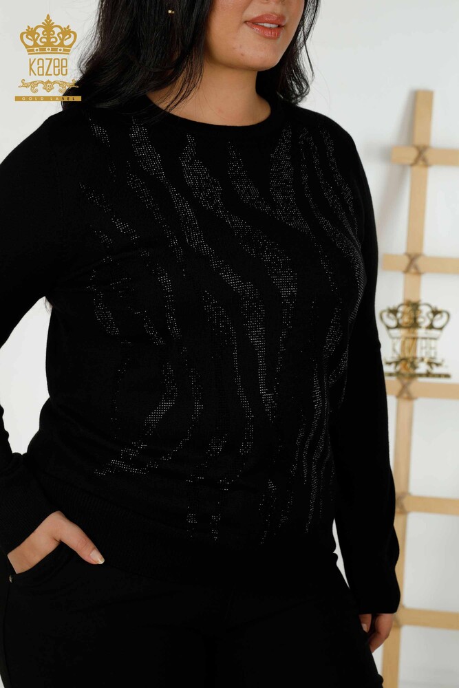Maglieria da donna all'ingrosso Maglione ricamato in pietra nera - 16728 | KAZEE - 2