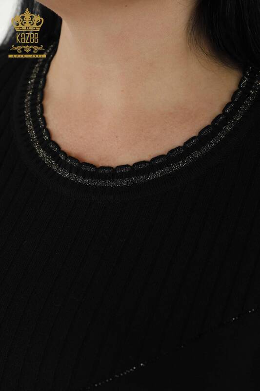 All'ingrosso Maglione di maglieria da donna - Pietra ricamata - Nero - 30080 | KAZEE