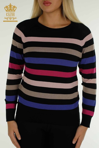 All'ingrosso Maglieria da donna maglione - Due colori - A righe - Nero fucsia - 30786 | KAZEE - Thumbnail