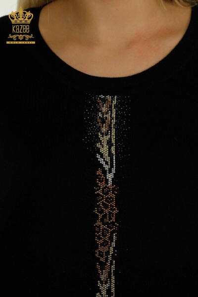 All'ingrosso Maglione di maglieria da donna - Righe Pietra Ricamato - Nero - 30621 | KAZEE - Thumbnail
