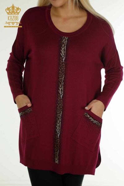 All'ingrosso Maglieria da donna maglione a Righe Pietra Ricamata lilla - 30621 | KAZEE - Thumbnail