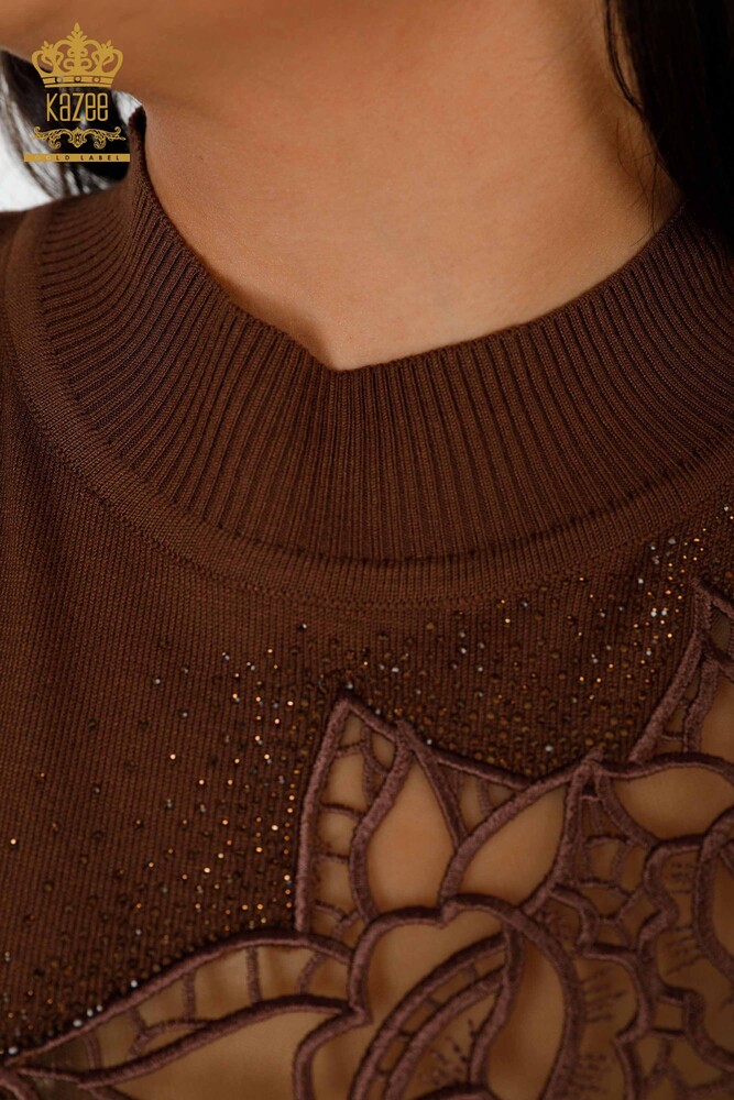All'ingrosso Maglione di maglieria da donna - Motivo a rose - Marrone - 16832 | KAZEE - 4