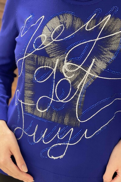 Maglieria da donna all'ingrosso maglione girocollo con scritta - 16514 | KAZEE - Thumbnail