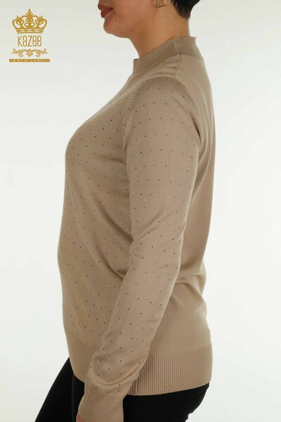 Maglieria da donna all'ingrosso maglione ricamato pietra beige - 30677 | KAZEE - Thumbnail