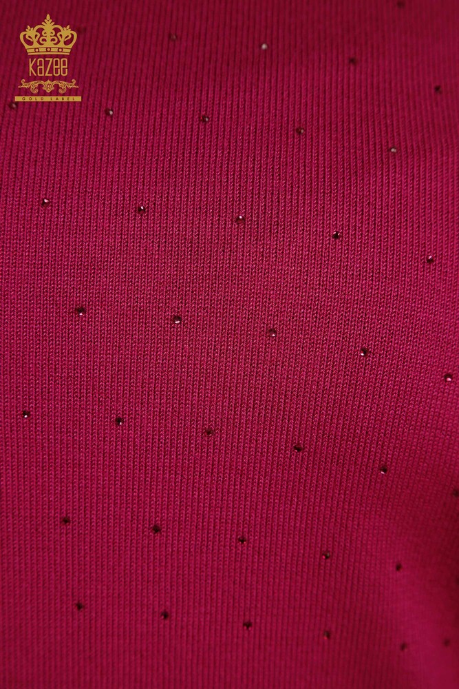 Maglieria da donna all'ingrosso maglione ricamato pietra fucsia - 30677 | KAZEE - 4