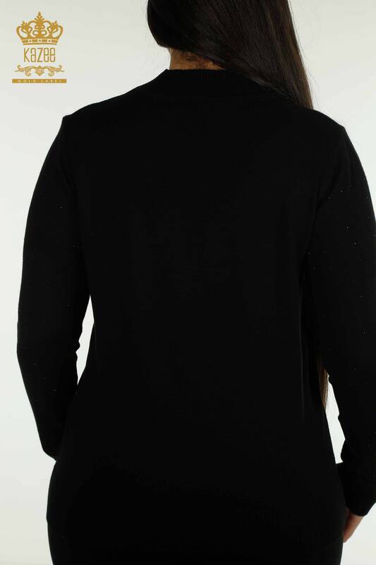 Maglieria da donna all'ingrosso maglione pietra ricamata nera - 30677 | KAZEE