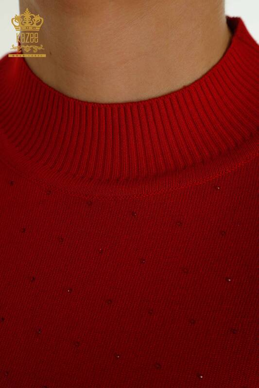 Maglieria all'ingrosso da donna maglione rosso con ricamo pietra - 30677 | KAZEE