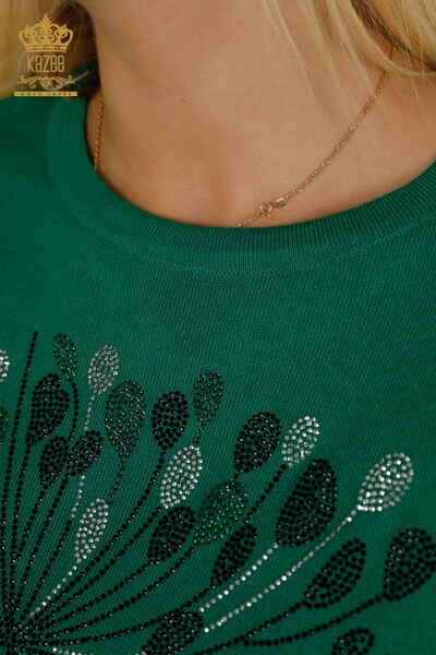 Maglieria da donna all'ingrosso maglione ricamato pietra verde - 30156 | KAZEE - Thumbnail
