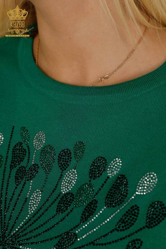 Maglieria da donna all'ingrosso maglione ricamato pietra verde - 30156 | KAZEE