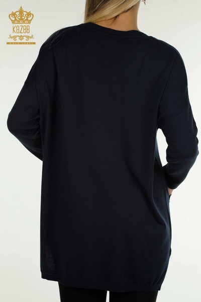 All'ingrosso Maglione di maglieria da donna - Tasche dettagliate - Blu navy - 30622 | KAZEE - Thumbnail