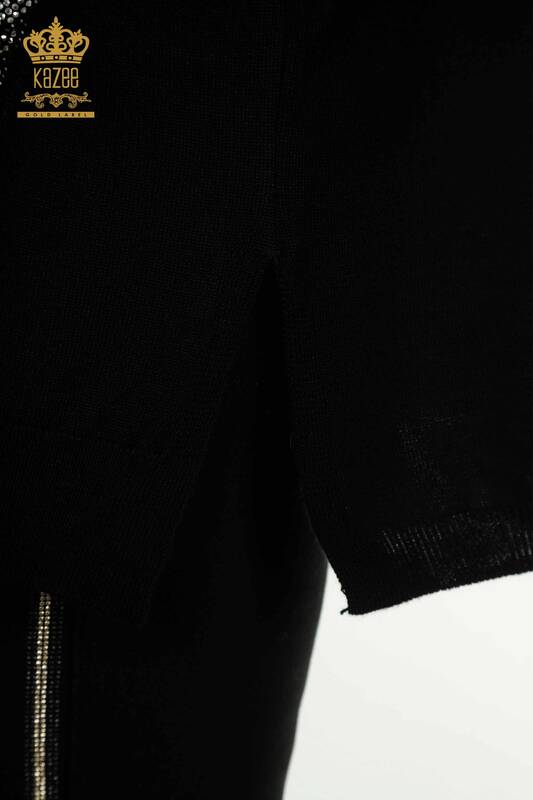 All'ingrosso Maglione di maglieria da donna - Tasche dettagliate - Nero - 30591 | KAZEE
