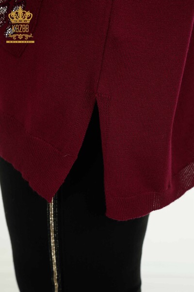 All'ingrosso Maglione di maglieria da donna - Tasche dettagliate - Viola - 30591 | KAZEE - Thumbnail