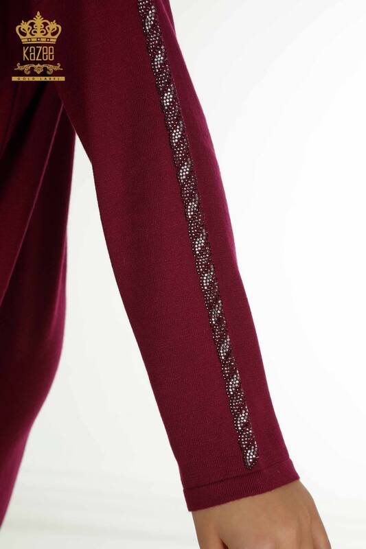 All'ingrosso Maglione di maglieria da donna - Tasche dettagliate - Viola - 30591 | KAZEE