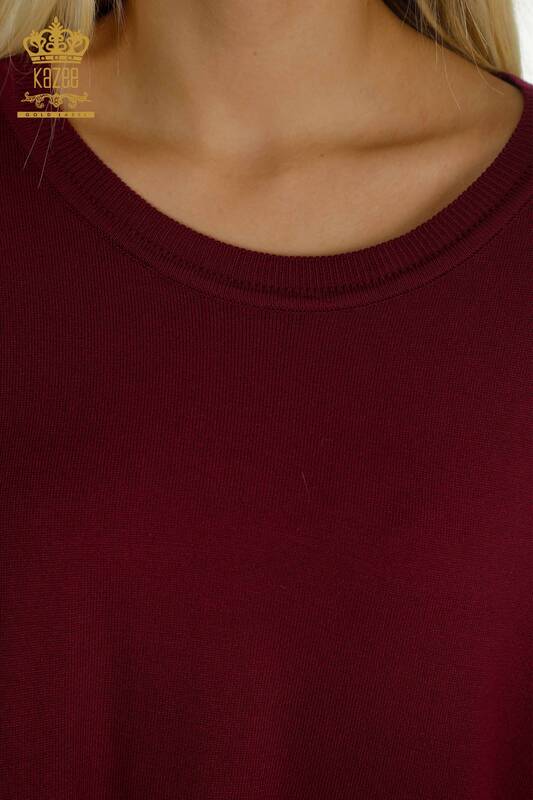 All'ingrosso Maglione di maglieria da donna - Tasche dettagliate - Viola - 30591 | KAZEE