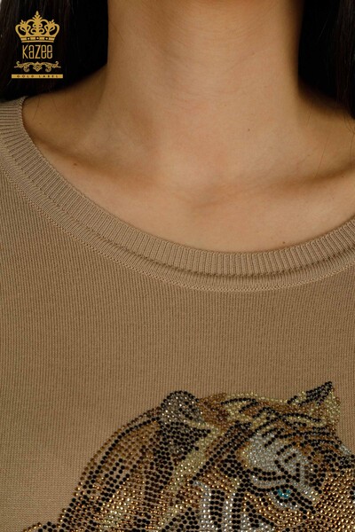 All'ingrosso Maglione di maglieria da donna - Tigre Motivo - Beige - 30746 | KAZEE - Thumbnail