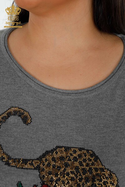 Maglione all'ingrosso di maglieria da donna modello Tiger Rose grigio - 16128 | KAZEE - Thumbnail