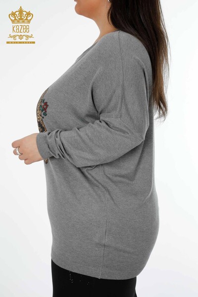 Maglione all'ingrosso di maglieria da donna modello Tiger Rose grigio - 16128 | KAZEE - Thumbnail