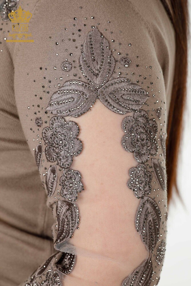 All'ingrosso Maglieria da donna Maglione Tulle Dettagliato Visone - 30123 | KAZEE - 5