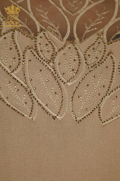 All'ingrosso Maglione di maglieria da donna - Tulle dettagliato - Beige - 16942 | KAZEE - Thumbnail