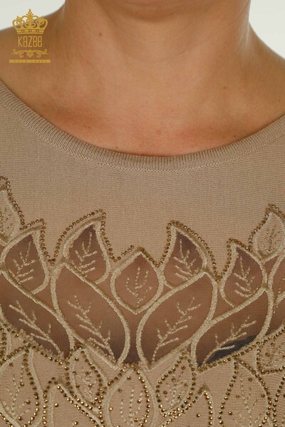 All'ingrosso Maglione di maglieria da donna - Tulle dettagliato - Beige - 16942 | KAZEE - Thumbnail