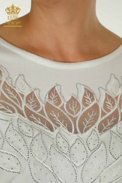 All'ingrosso Maglione di maglieria da donna - Tulle dettagliato - Ecru - 16942 | KAZEE - Thumbnail