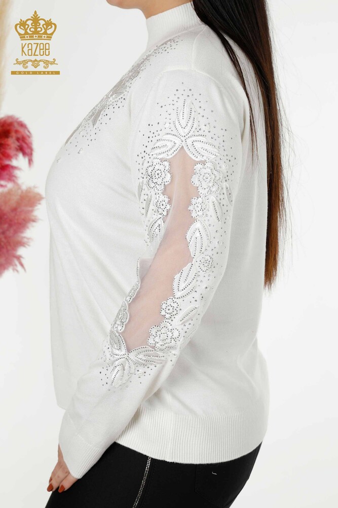 All'ingrosso Maglieria Donna Maglione Tulle Dettagliato Ecru - 30123 | KAZEE - 4