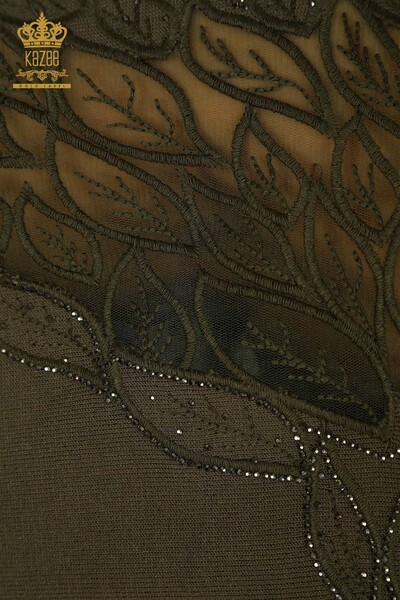 All'ingrosso Maglione di maglieria da donna - Tulle dettagliato - Cachi - 16942 | KAZEE - Thumbnail