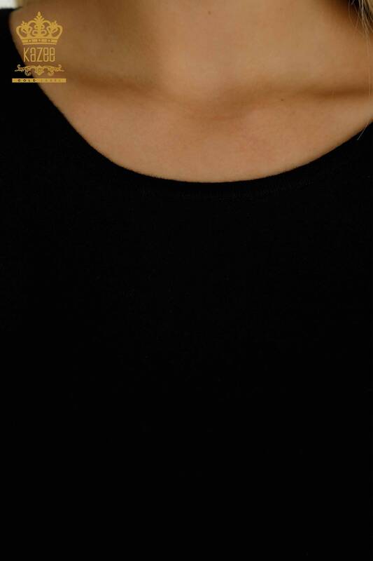 All'ingrosso Maglione di maglieria da donna - Tulle dettagliato - Nero - 15699 | KAZEE