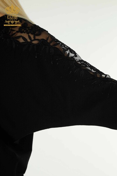 All'ingrosso Maglione di maglieria da donna - Tulle dettagliato - Nero - 15699 | KAZEE - Thumbnail