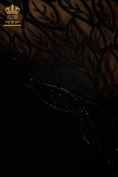 All'ingrosso Maglione di maglieria da donna - Tulle dettagliato - Nero - 16942 | KAZEE - Thumbnail