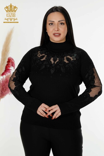 All'ingrosso Maglieria da donna Maglione Dettagli in tulle Nero - 30123 | KAZEE 