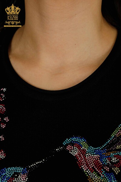 All'ingrosso Maglione di maglieria da donna - Motivo a uccelli - Nero - 30456 | KAZEE - Thumbnail