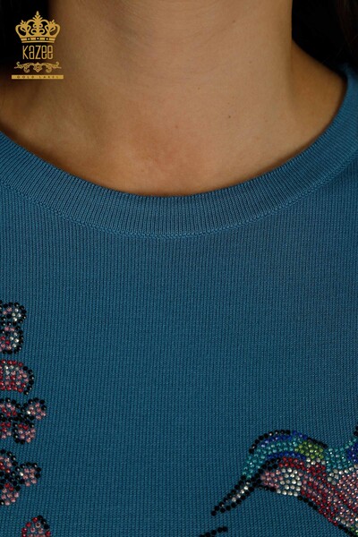 All'ingrosso Maglione di maglieria da donna - Uccello ricamato - Blu - 30401 | KAZEE - 5