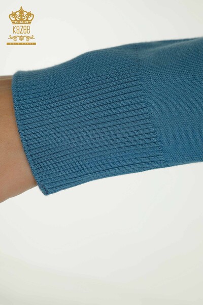 All'ingrosso Maglione di maglieria da donna - Uccello ricamato - Blu - 30401 | KAZEE - 6