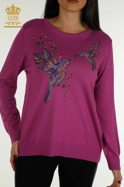 All'ingrosso Maglione Maglieria da Donna - Ricamo Uccellino - Fucsia - 30401 | KAZEE - 2