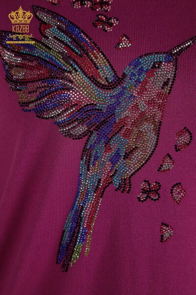 All'ingrosso Maglione Maglieria da Donna - Ricamo Uccellino - Fucsia - 30401 | KAZEE - 3