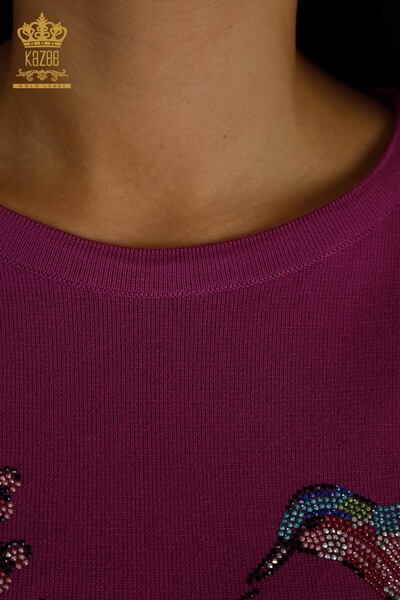 All'ingrosso Maglione Maglieria da Donna - Ricamo Uccellino - Fucsia - 30401 | KAZEE - 5