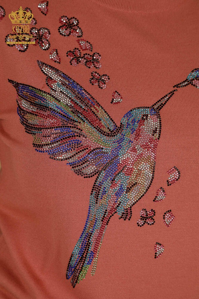 All'ingrosso Maglione di maglieria da donna - Uccello ricamato - Rosa antico - 30401 | KAZEE - 3