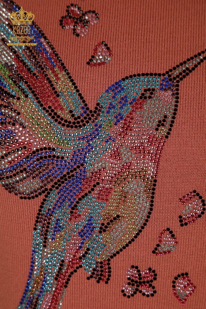 All'ingrosso Maglione di maglieria da donna - Uccello ricamato - Rosa antico - 30401 | KAZEE - 4