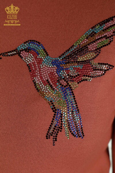 All'ingrosso Maglione di maglieria da donna - Uccello ricamato - Rosa antico - 30401 | KAZEE - 6