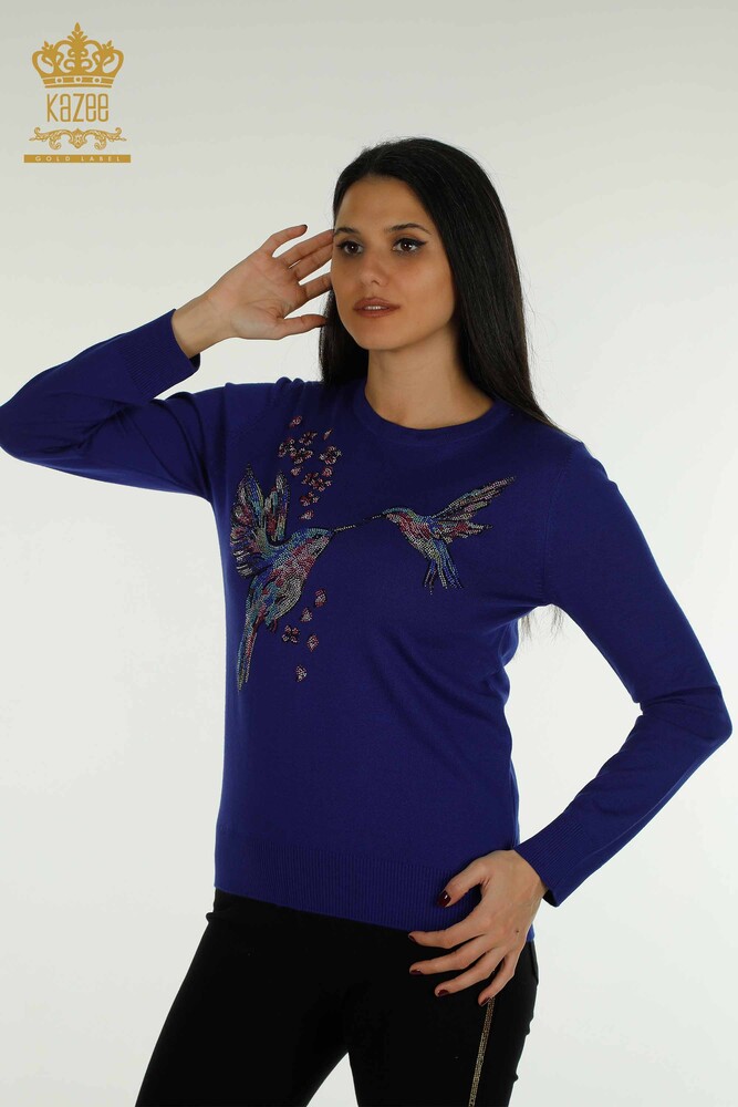 Vendita all'ingrosso Maglieria da donna Maglione Saks ricamato con uccelli - 30401 | KAZEE - 1