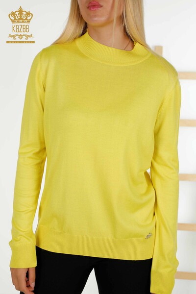 Maglieria da donna all'ingrosso maglione collo alto basic giallo - 16663 | KAZEE - Thumbnail