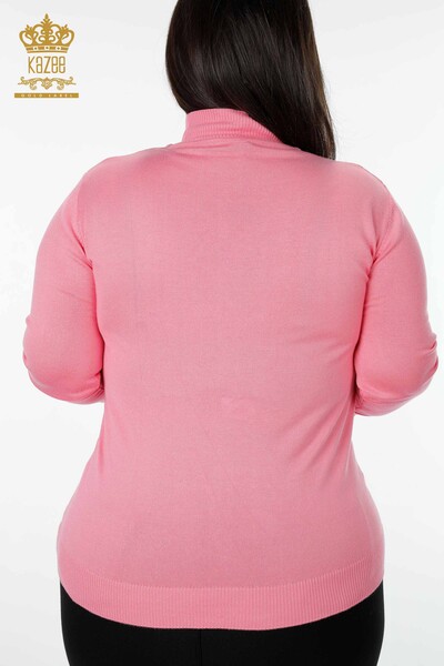 Maglieria da donna all'ingrosso Maglione Stand Up Collar Rosa di base - 16663 | KAZEE - Thumbnail