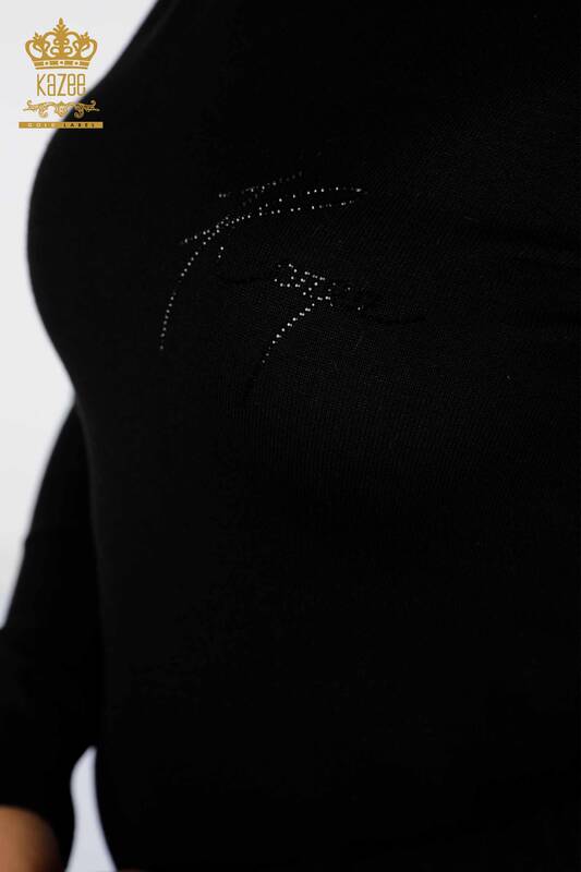 Maglieria da donna all'ingrosso manica a righe con testo Kazee dettagliato ricamato - 16632 | KAZEE