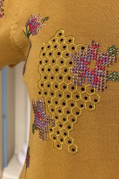 Maglieria da donna all'ingrosso a maniche corte con motivi floreali - 16270 | KAZEE - Thumbnail