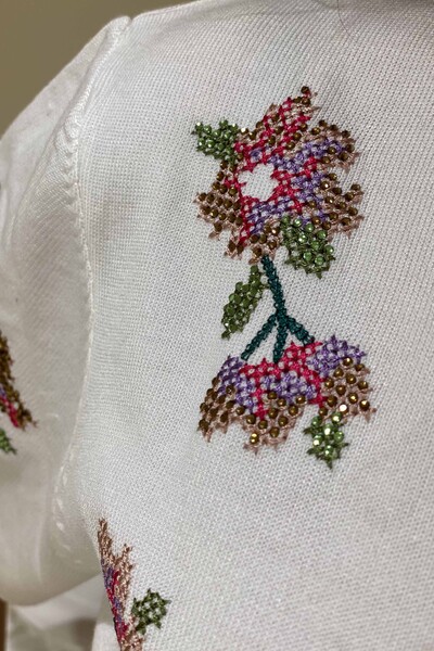 Maglieria da donna all'ingrosso a maniche corte con motivi floreali - 16270 | KAZEE - Thumbnail